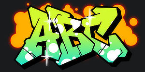 ABC graphic preview of the font Switch the graffiti generator font to Wildstyle Graffiti Font