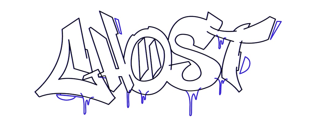 Step by step ghost Graffiti Drawing Guide Step 6 graphic