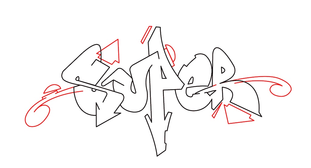 Step by step super Graffiti Drawing Guide Step 6 graphic