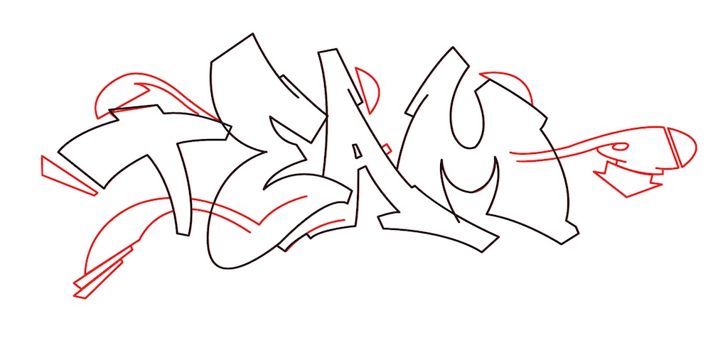 Step by step team Graffiti Drawing Guide Step 5 graphic