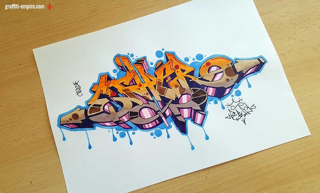 Finished Graffiti sketch with highlights and tags