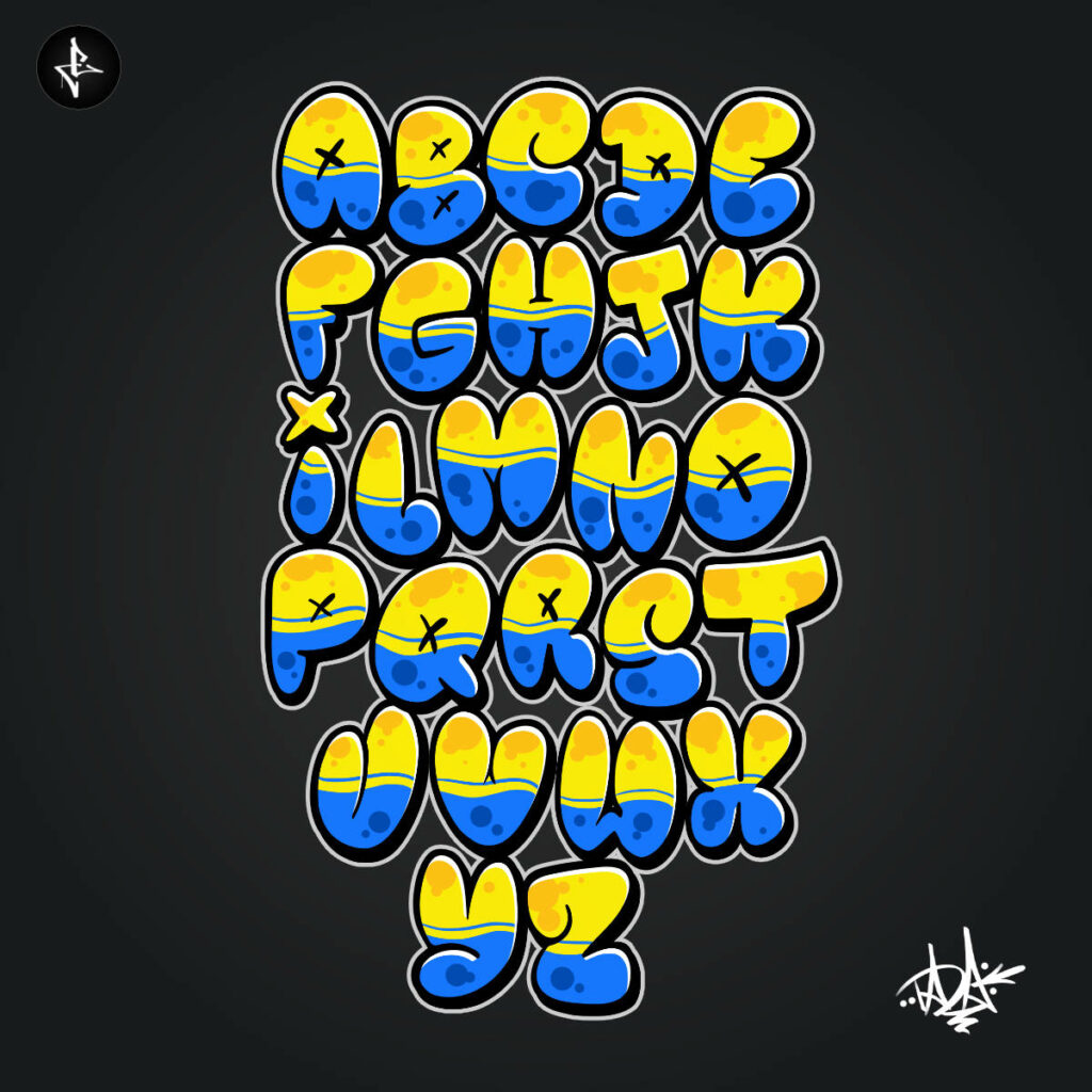 Graffiti Bubble-Buchstaben Alphabet png-Set Thumbnail-Grafik