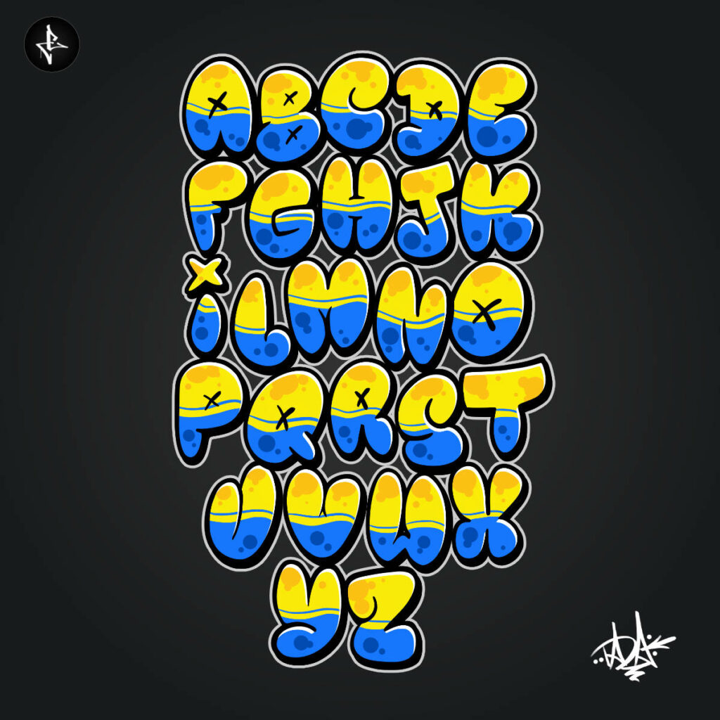 Graffiti bubble letters alphabet png set presentation graphic