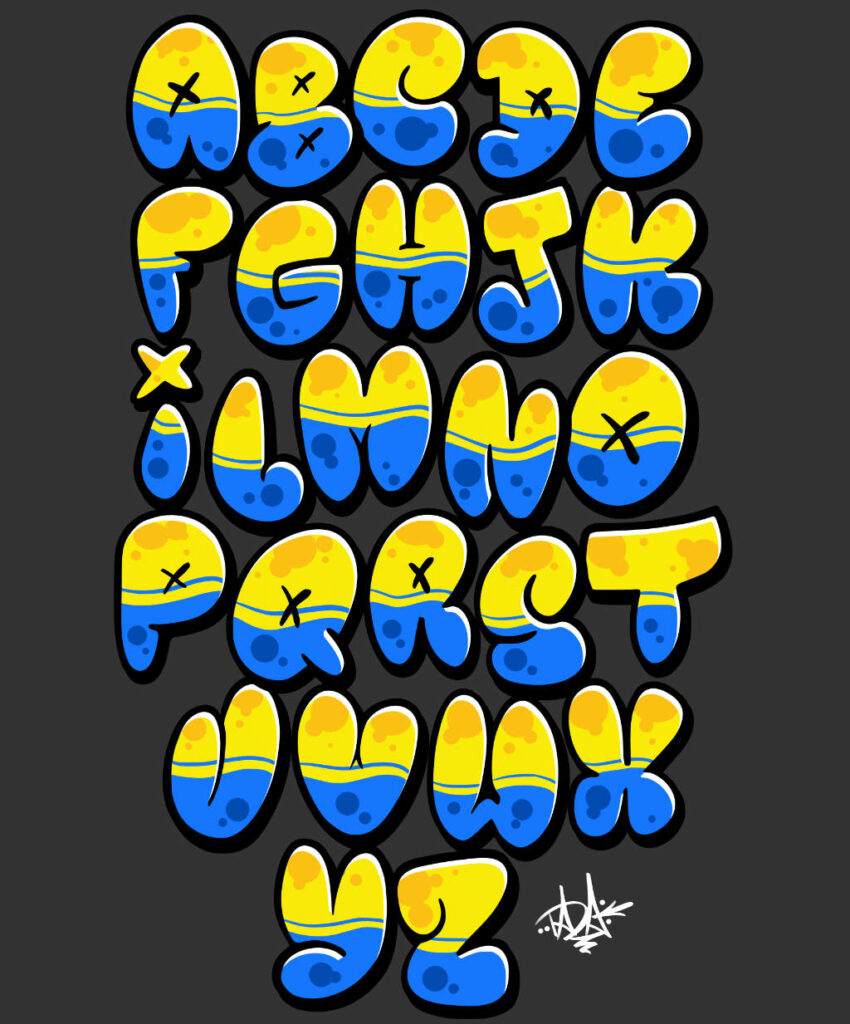 Graffiti bubble letters alphabet png set presentation graphic