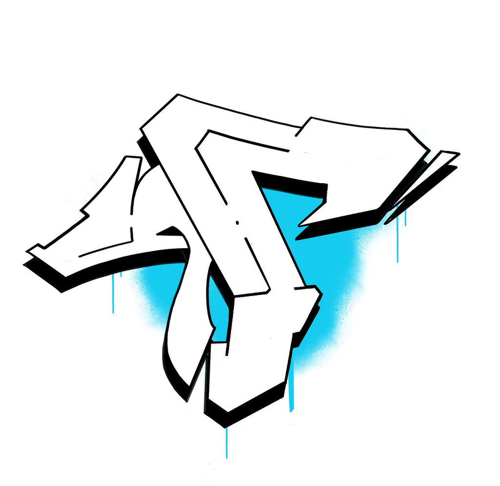 Wildstyle F graffiti letter outlines with shadow and background