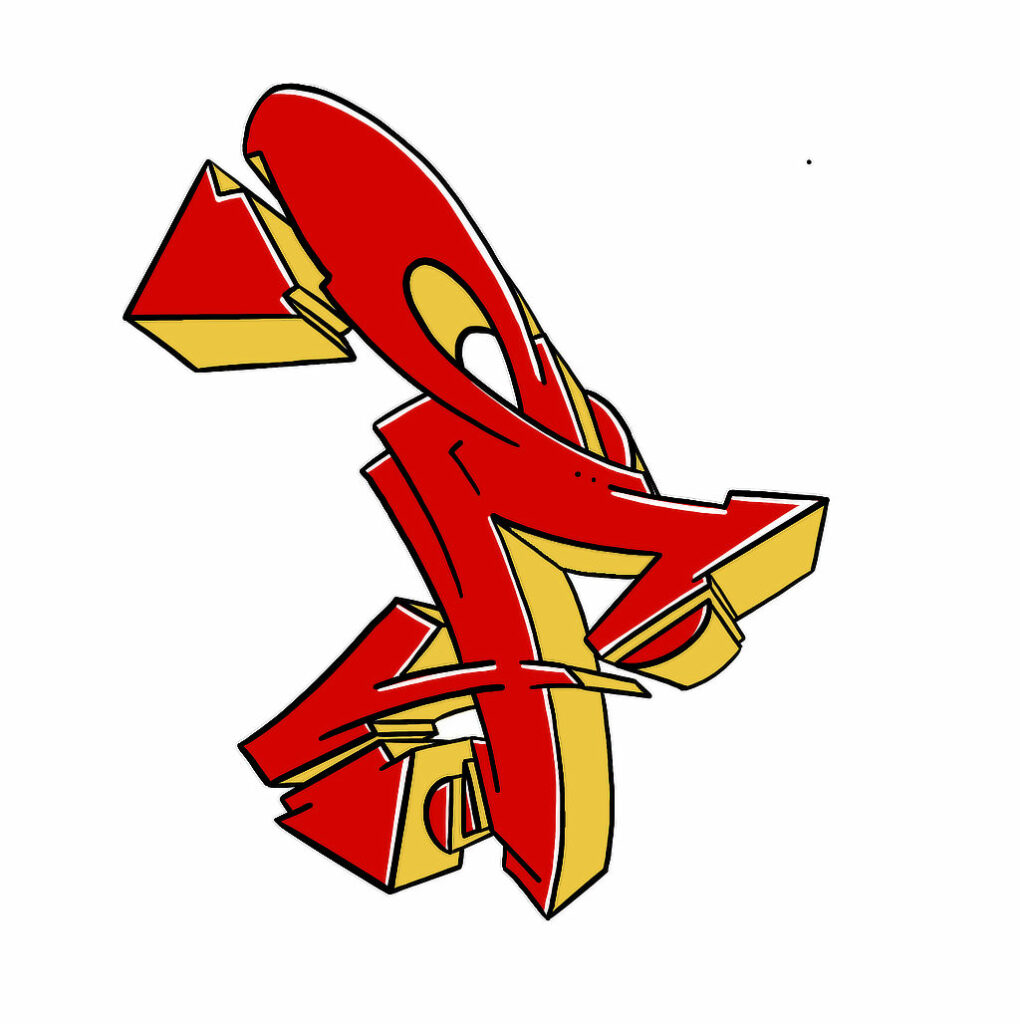 Red wildstyle F graffiti letter graphic