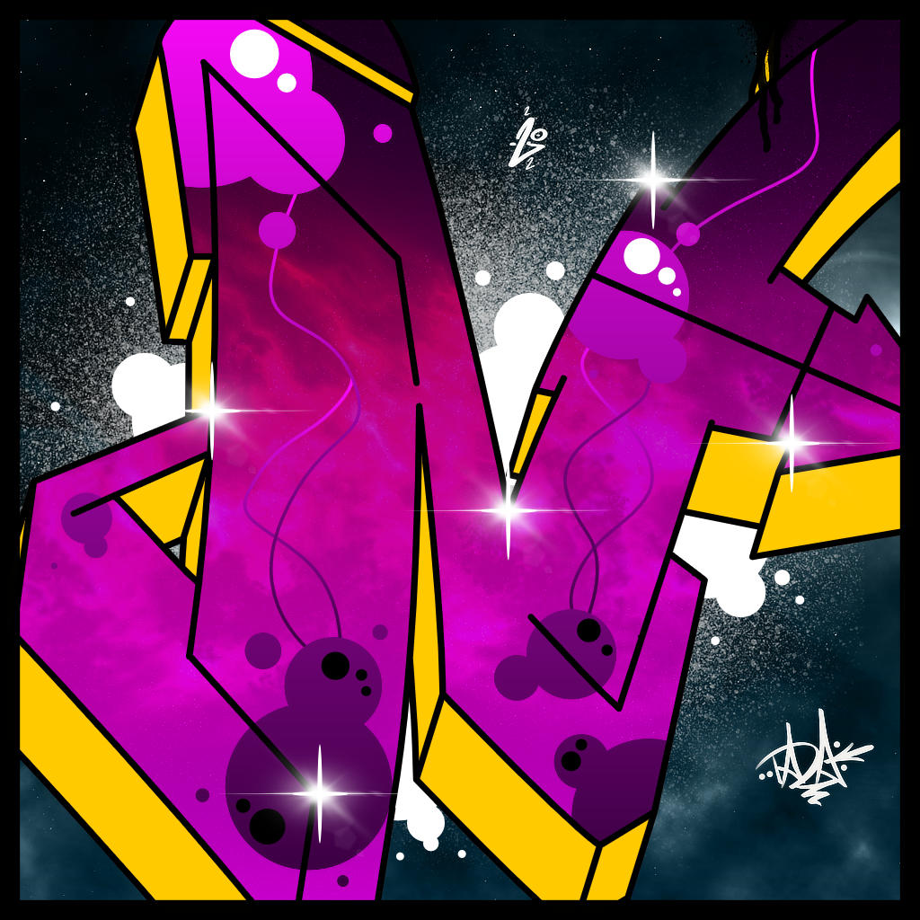 Colored digital semi-wildstyle N graffiti letter graphic