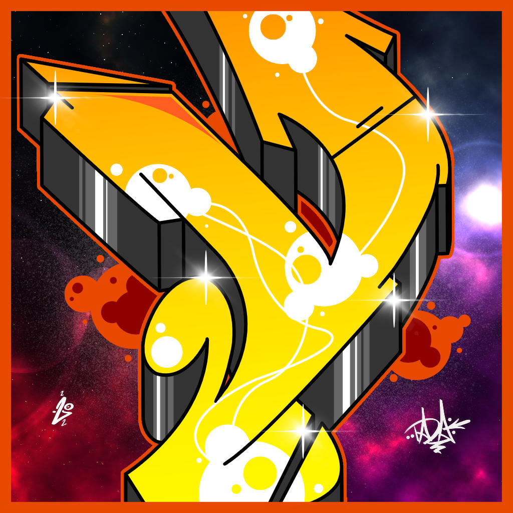 Colorful digital graffiti letter v graphic