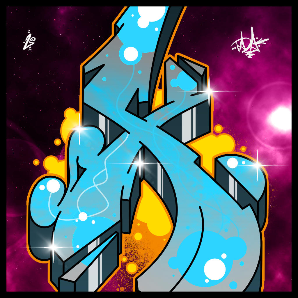 Colorful digital x graffiti letter graphic