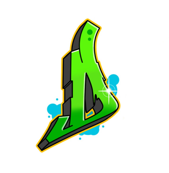 Colored wildstyle J graffiti letter