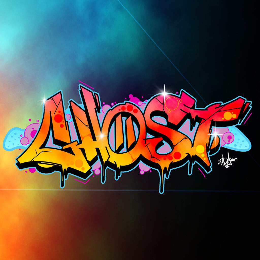 Ghost graffiti nft with clouds background graphic