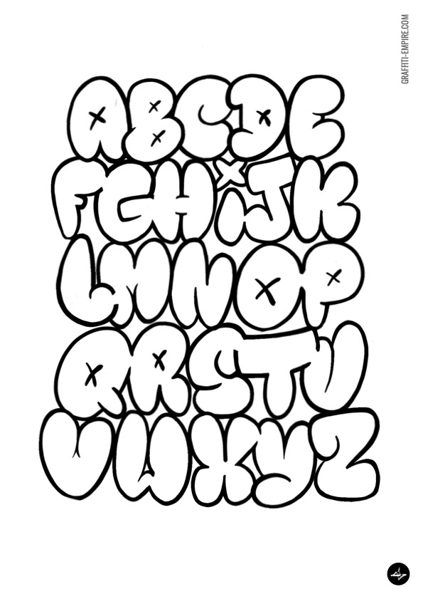Graffiti Coloring Page Bubble style graffiti Alphabet outline graphic