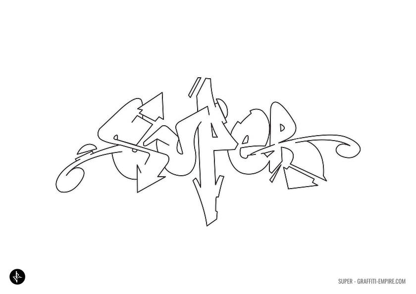 Super semi-wildstyle graffiti coloring page