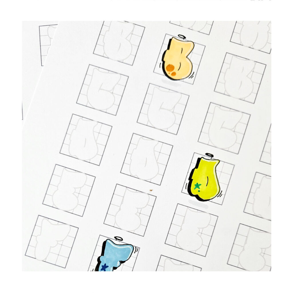 Photo of Colored Throwie Graffiti Letters on the Throwie Graffiti Worksheet