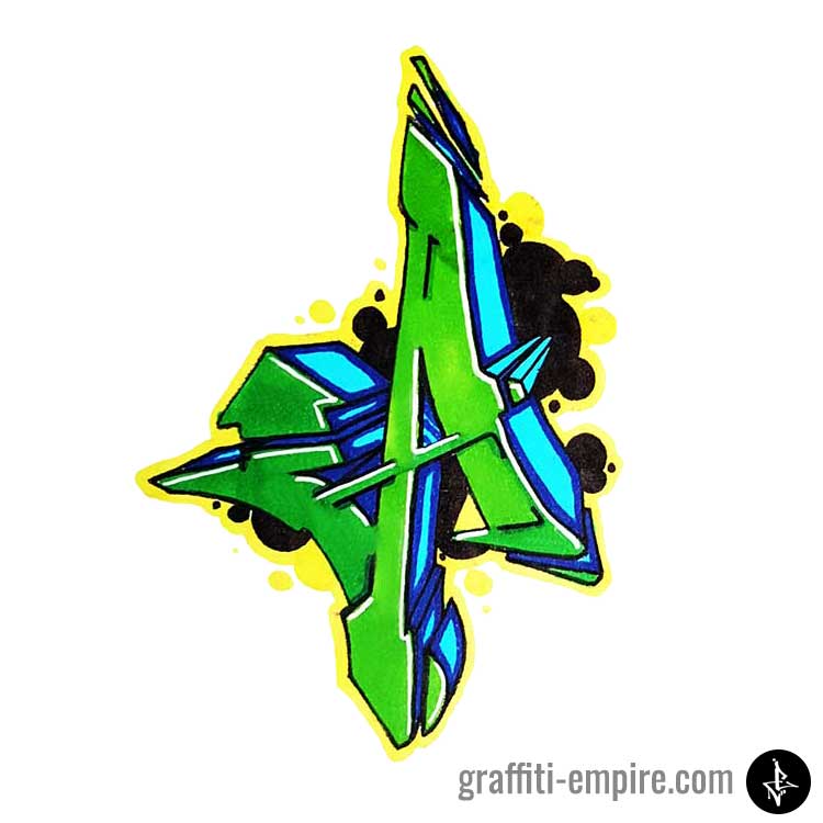 Green an dblue colored wildstyle a graffiti letter graphic