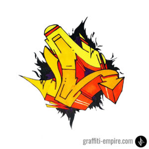 Colored wildstyle C graffiti letter