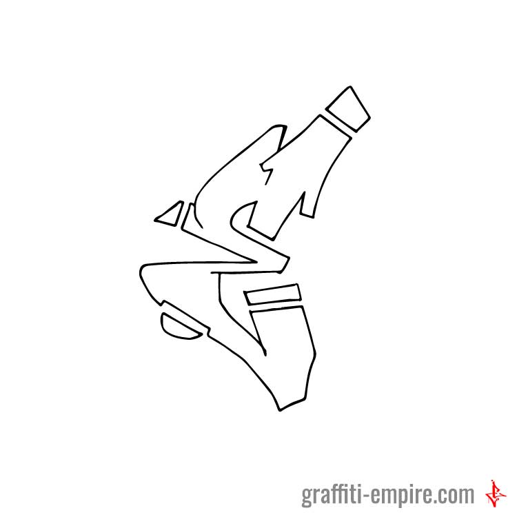 Wildstyle E Graffiti Letter Outlines graphic