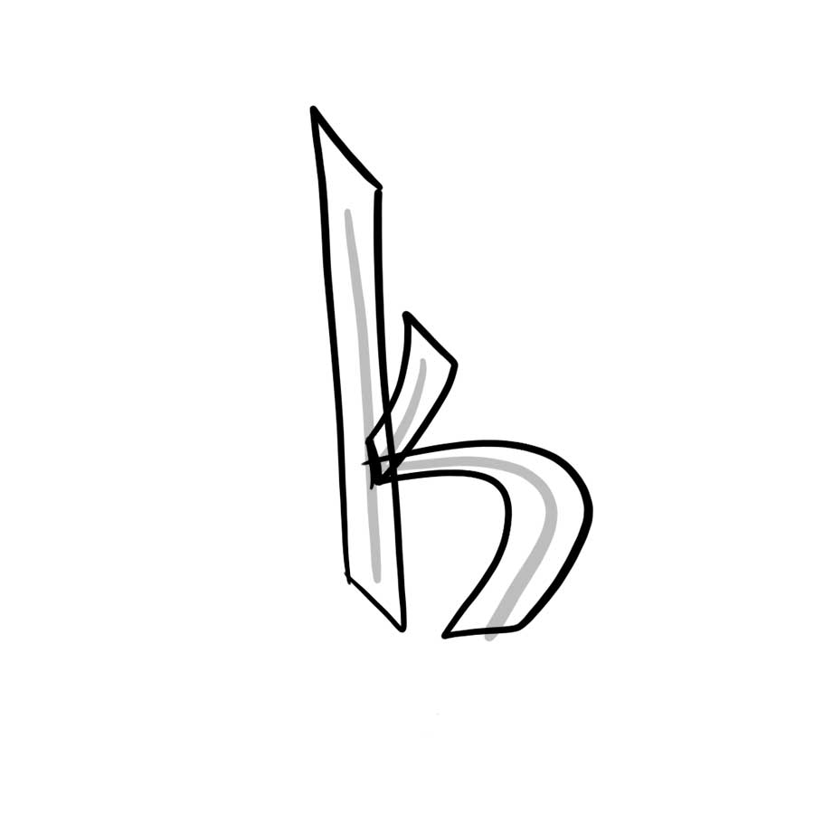How to draw graffiti letter K tutorial - second step graphic