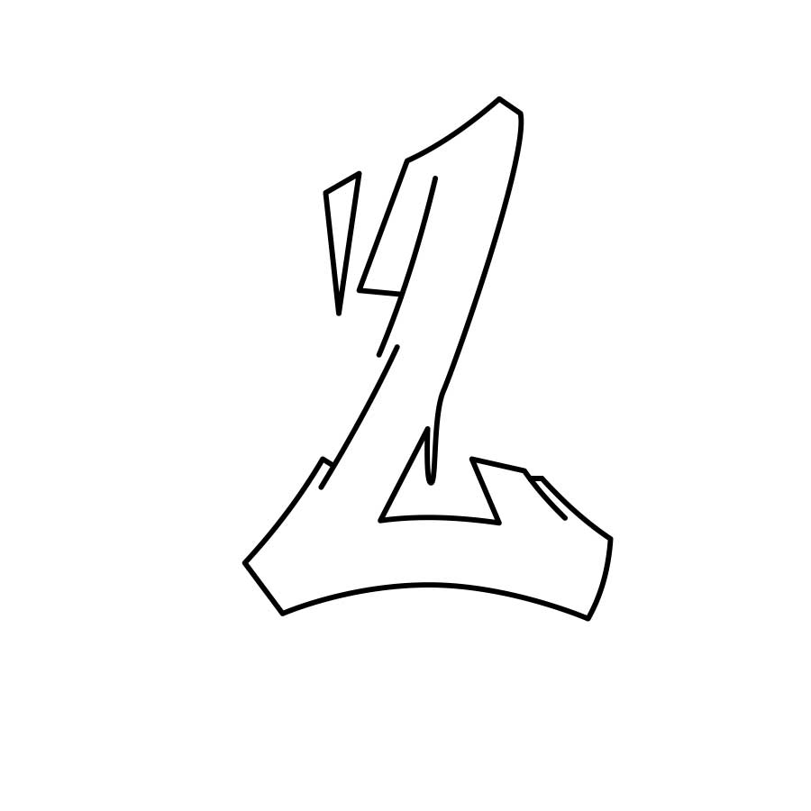 Anleitung zum Zeichnen des Graffiti-Buchstaben L - Grafik vom dritten Schritt