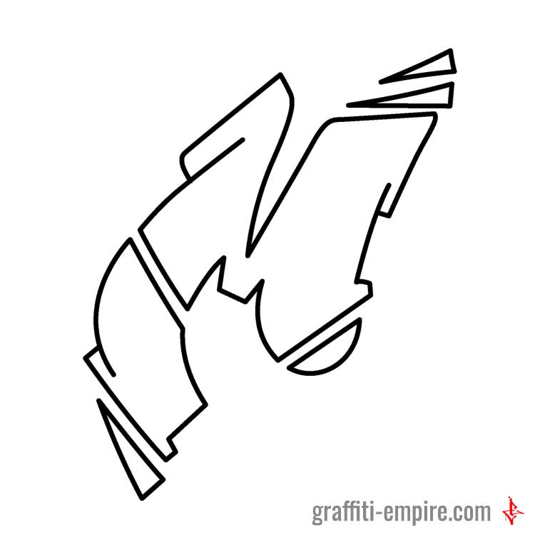 Outlines of semi-wildstyle M graffiti letter