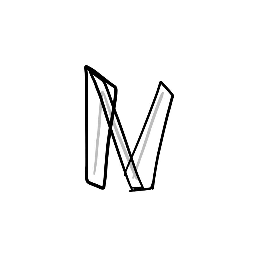 How to draw graffiti letter N tutorial - second step graphic