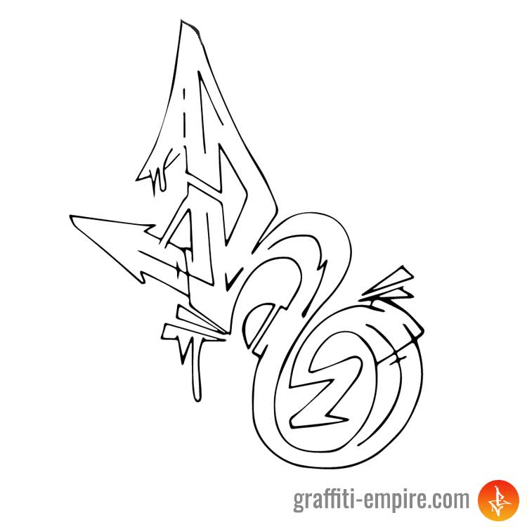 Wildstyle R Graffiti-Buchstaben Outlines