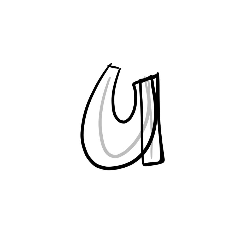 How to draw graffiti letter U tutorial - second step graphic