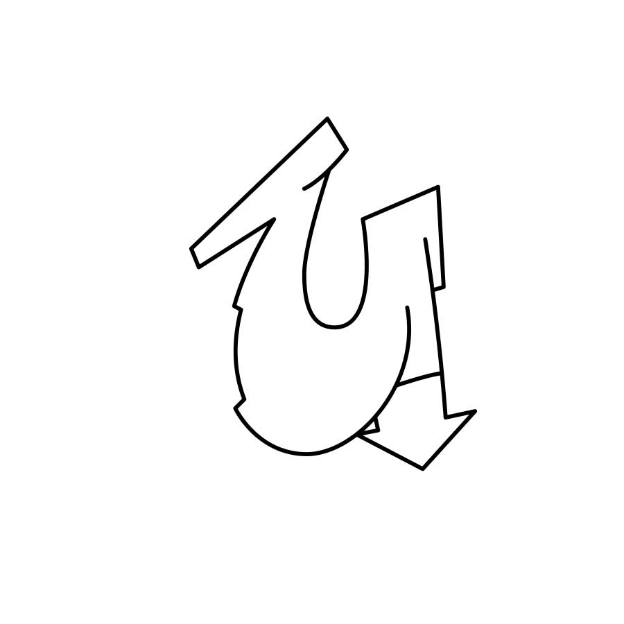 Wie man Graffiti-Buchstaben U Tutorial zeichnen - dritter Schritt Grafik