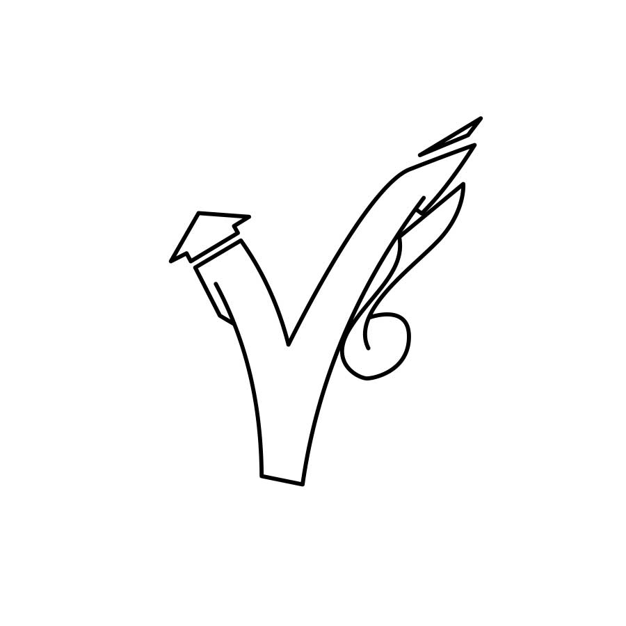 Anleitung zum Zeichnen des Graffiti-Buchstaben V - Grafik vom dritten Schritt
