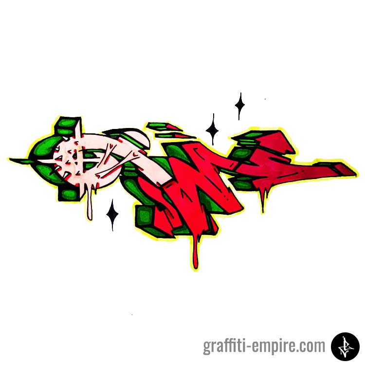 Kolorierter Wildstyle W Graffiti-Buchstabe
