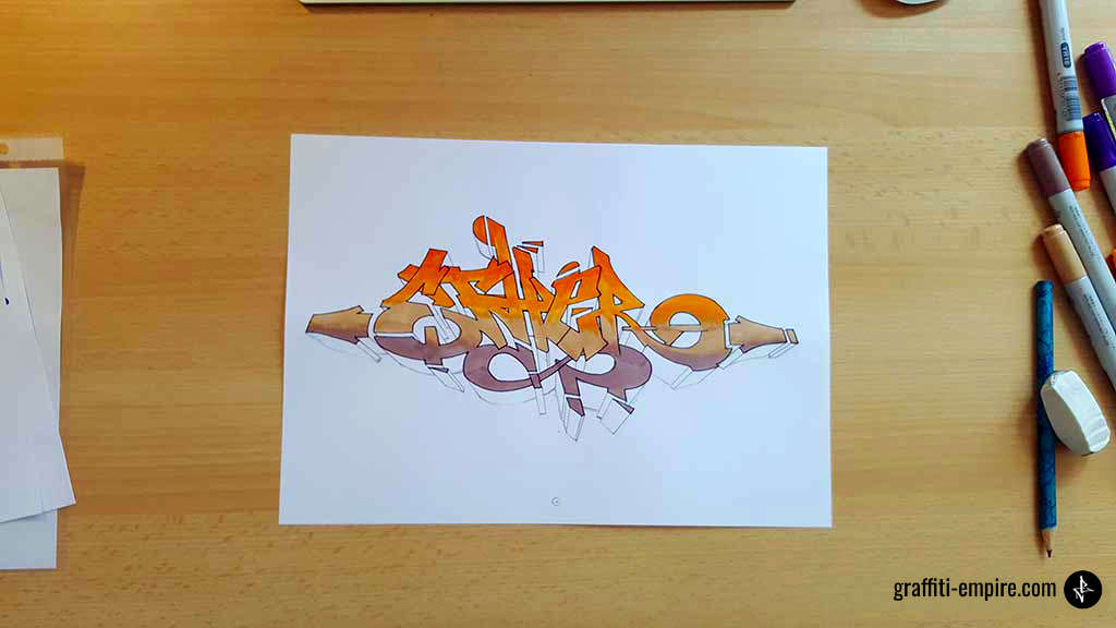 Graffiti sketch with gradient fill-in