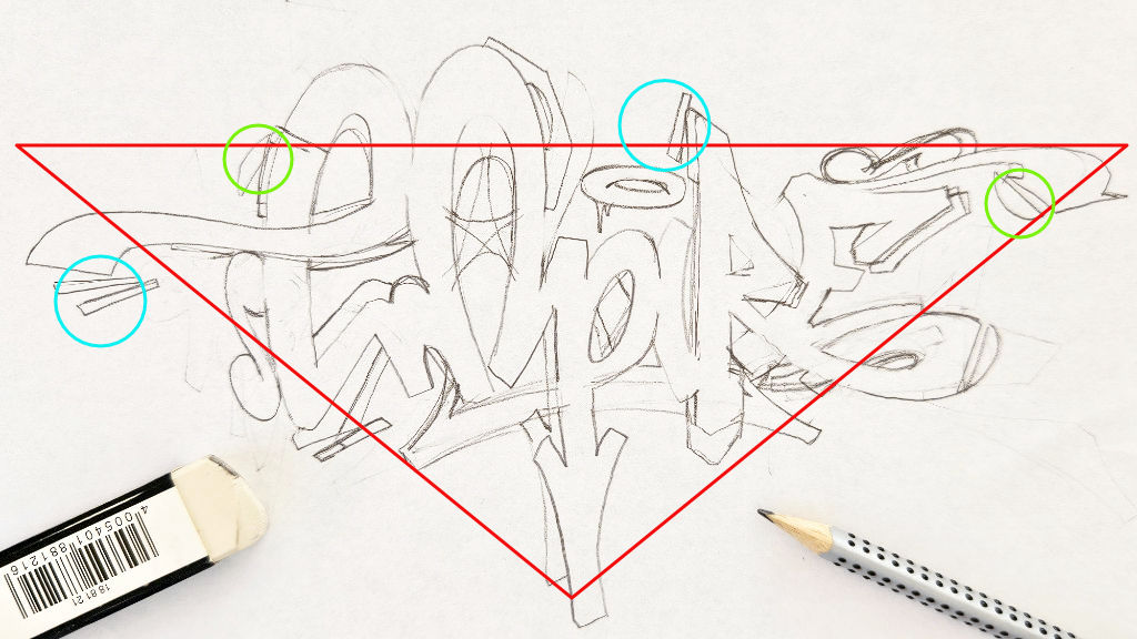 Illustration showing the composition of the Empire graffiti sketch