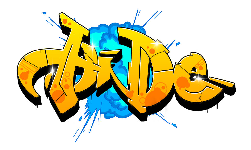 Orange digitale Graffiti-Skizze des Wortes hide mit blauer Explosion als Hintergrund