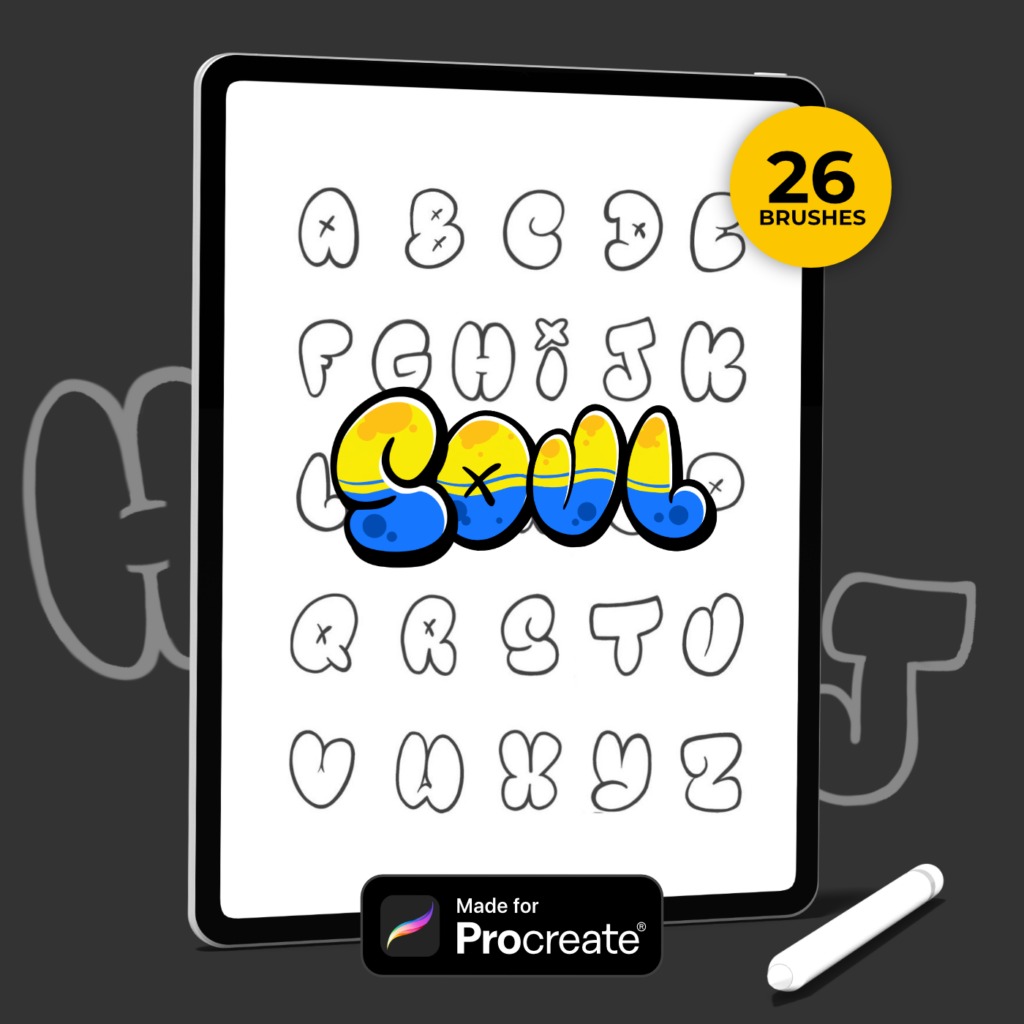 Bubble-style 1 Graffiti Alphabet Procreate Brushset graphic
