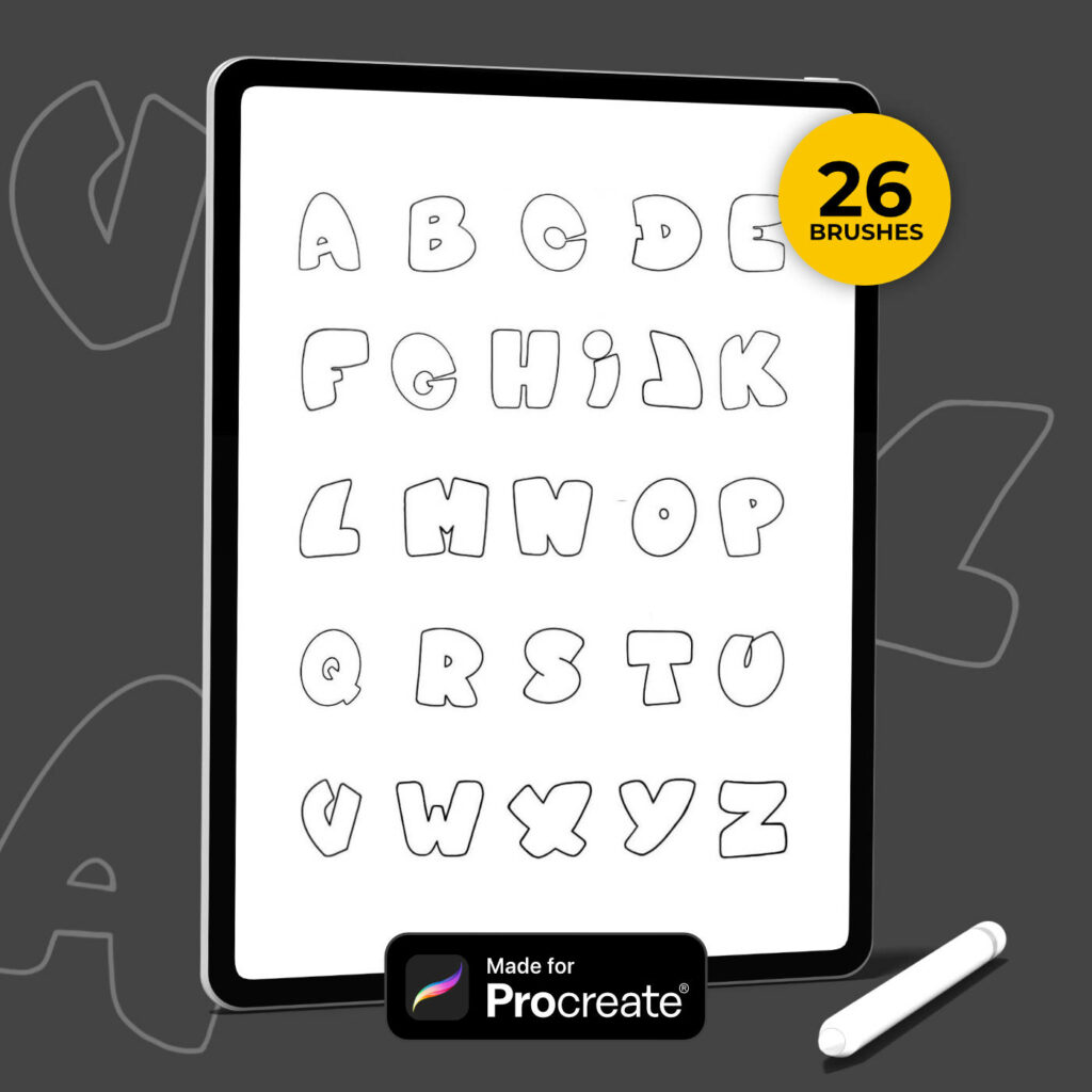 Simple-style Graffiti Alphabet Procreate Brushset graphic