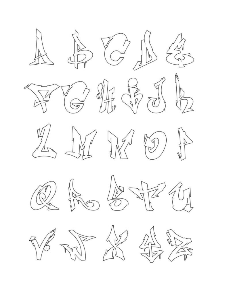 Semi-Wildstyle Graffiti Alphabet Outlines Procreate Stamp Brushset Graphic