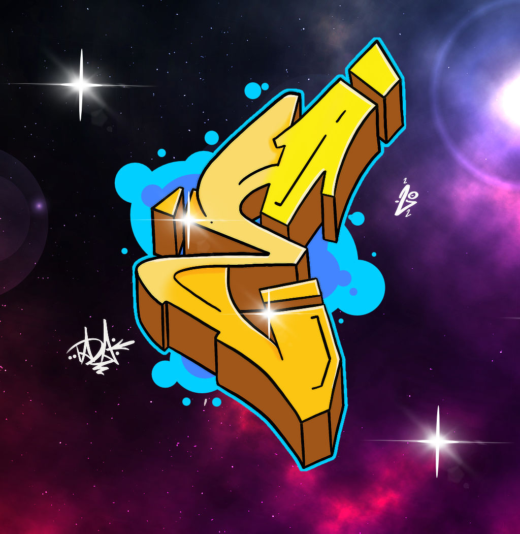 Colored Wildstyle graffiti letter E with bubble background