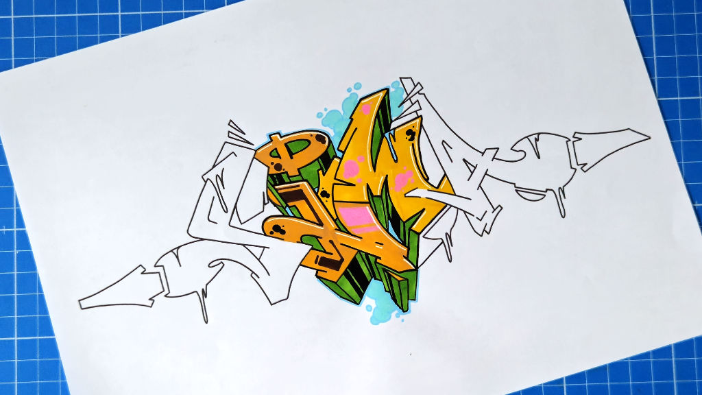 Photo of the drawing process of the Sima sem-wildstyle graffiti drawing